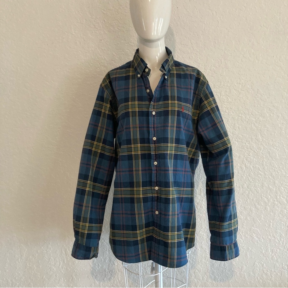 Ralph Lauren blue label men’s plaid shirt, size, large Men's Blue Plaid Shirt